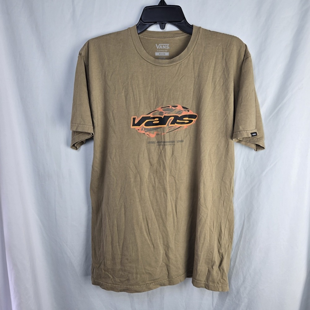 VANS Ignitions Flame Graphic T-Shirt Mens Medium Retro Short Sleeve Brown Skater